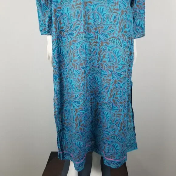 Cleobella Blue Bria Zuri Block Print Kaftan Midi Dress No Belt Size XS *Damaged - Picture 5 of 16